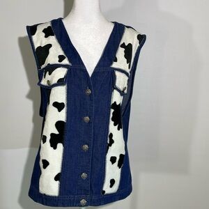 RIVER RIDGE Vintage Patchwork Cow Print Denim Vest Size 1X
